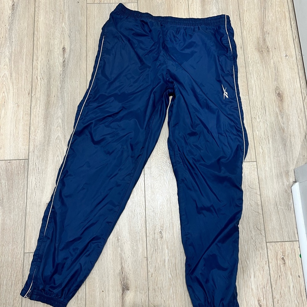 Reebok low rise Navy blue joggers with white stripe